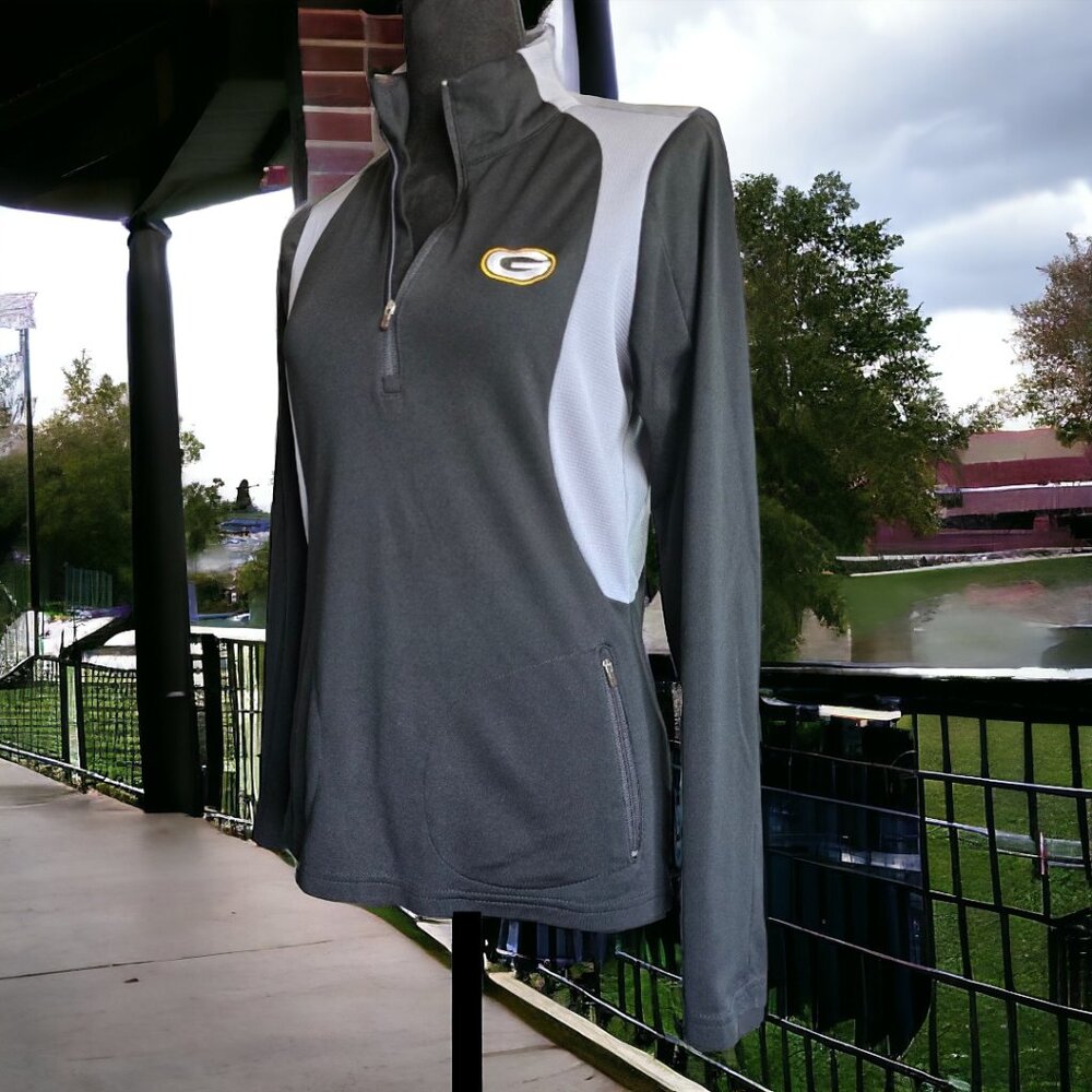 ANTIGUA NFL (S) Half Zip Black Green Bay Packer Logo Sweatshirt